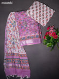 Linen cotton dress material lavender shade and off white with allover prints and bottom & dupatta