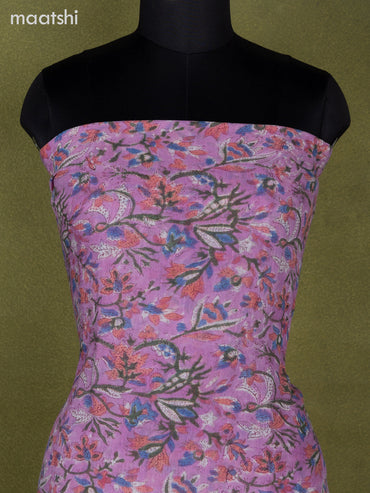 Linen cotton dress material lavender shade and off white with allover prints and bottom & dupatta