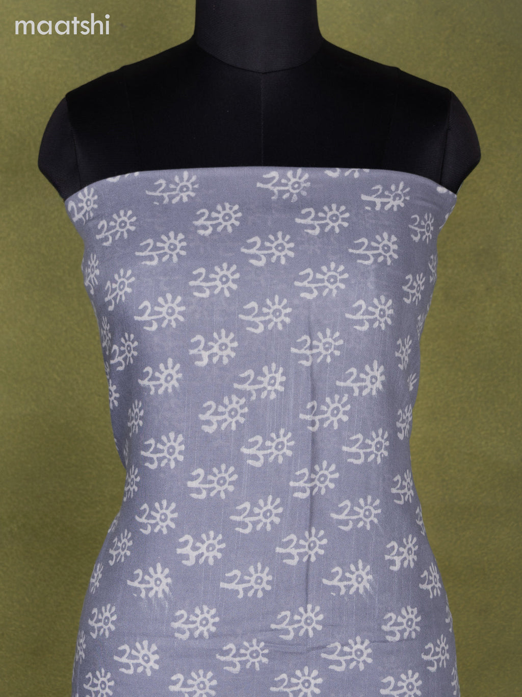 Linen cotton dress material grey with allover butta prints and bottom & dupatta