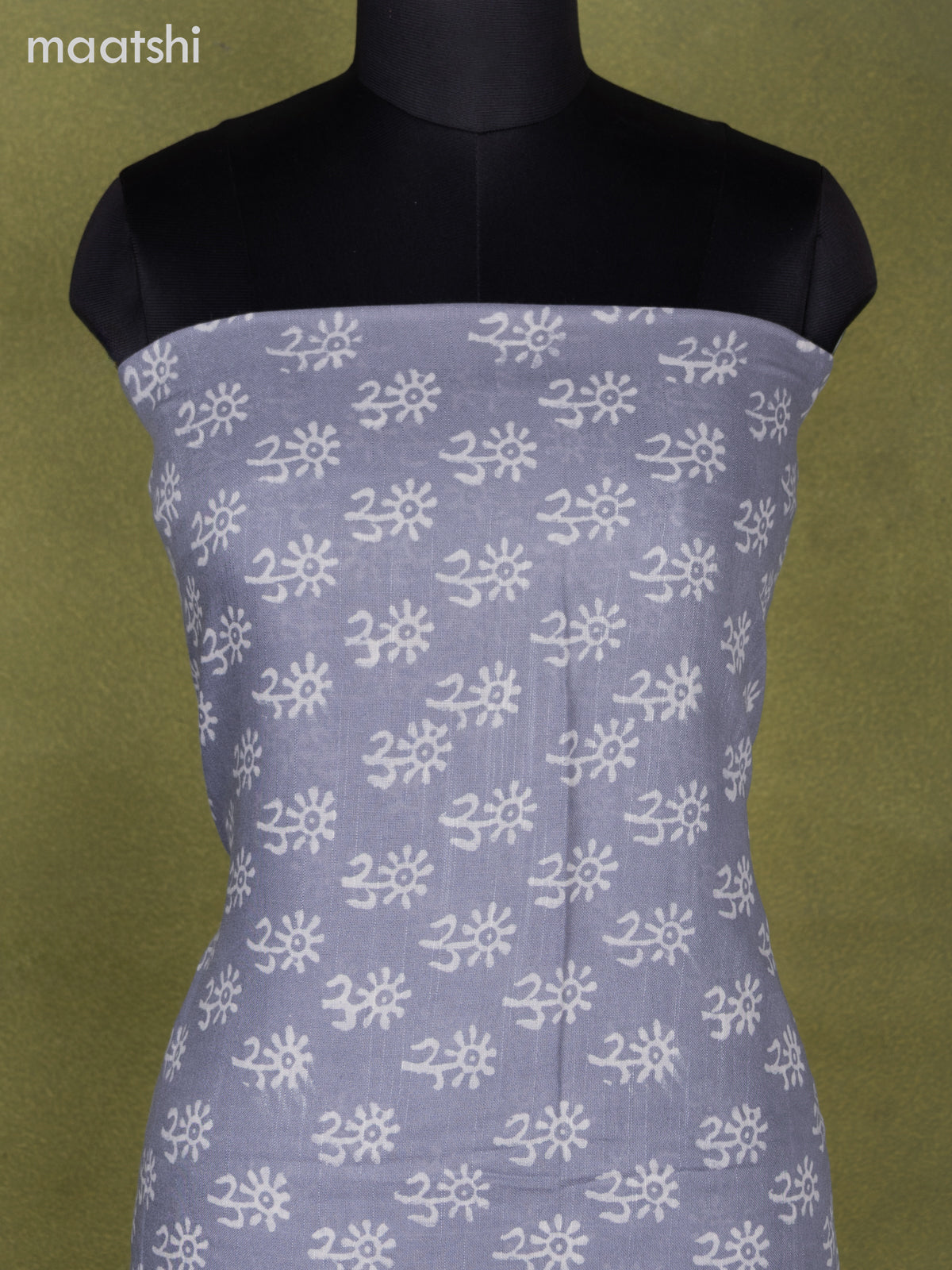 Linen cotton dress material grey with allover butta prints and bottom & dupatta