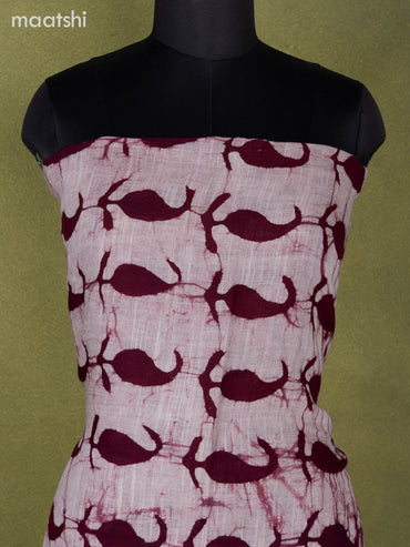 Linen cotton dress material beige and maroon with allover batik butta peints and bottom & dupatta