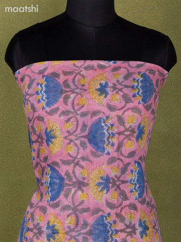 Linen cotton dress material peach pink and off white with allover prints and bottom & dupatta