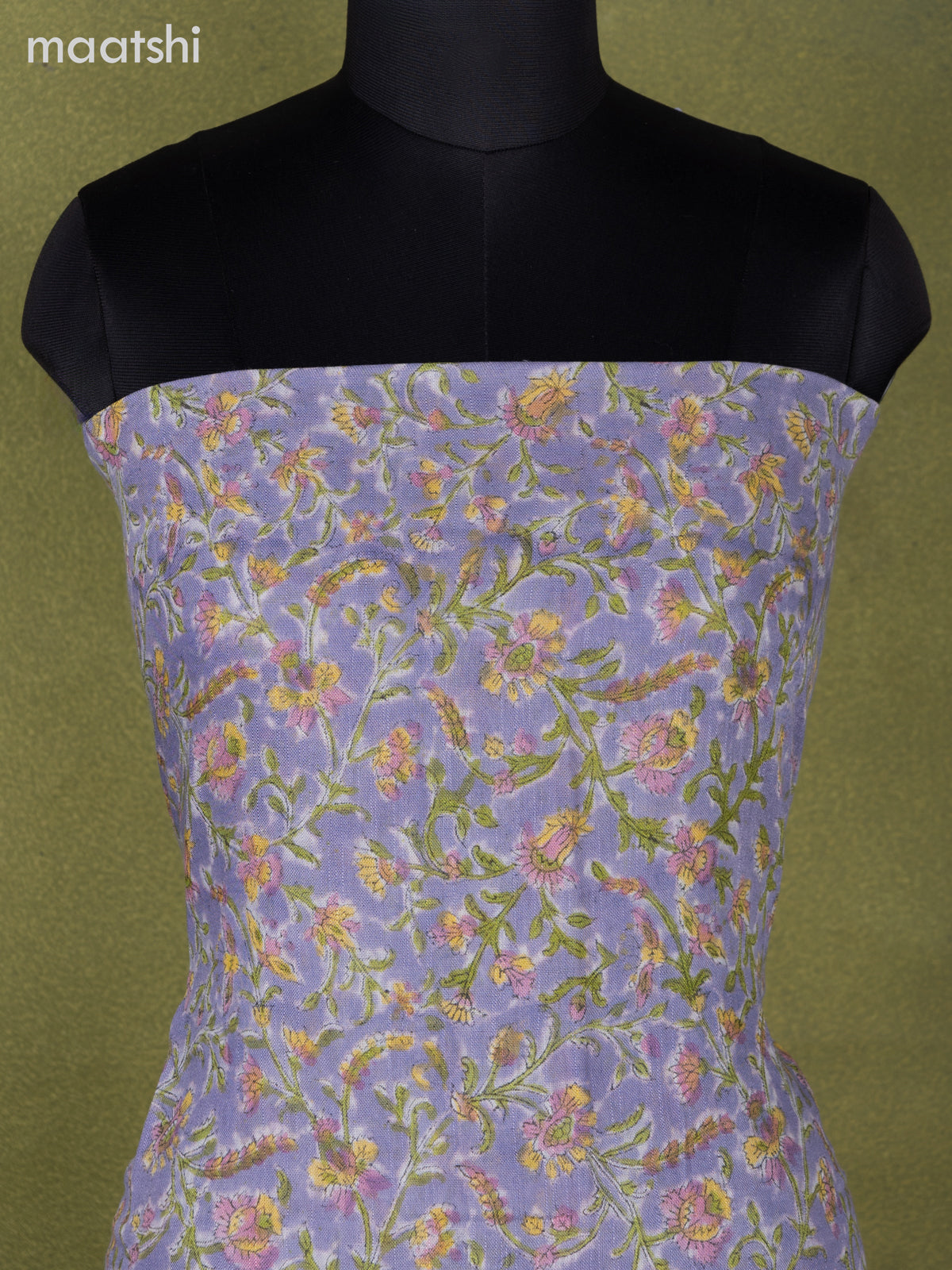 Linen cotton dress material pastel lavender with allover floral prints and bottom & dupatta
