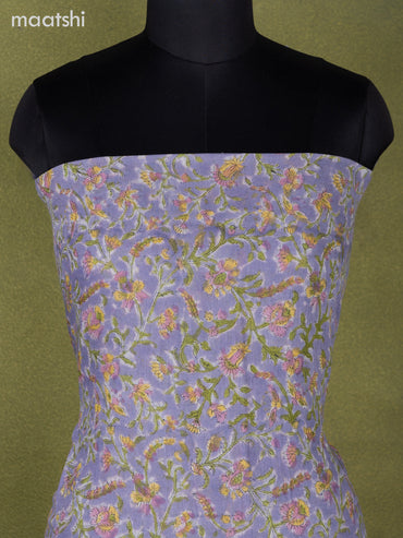 Linen cotton dress material pastel lavender with allover floral prints and bottom & dupatta