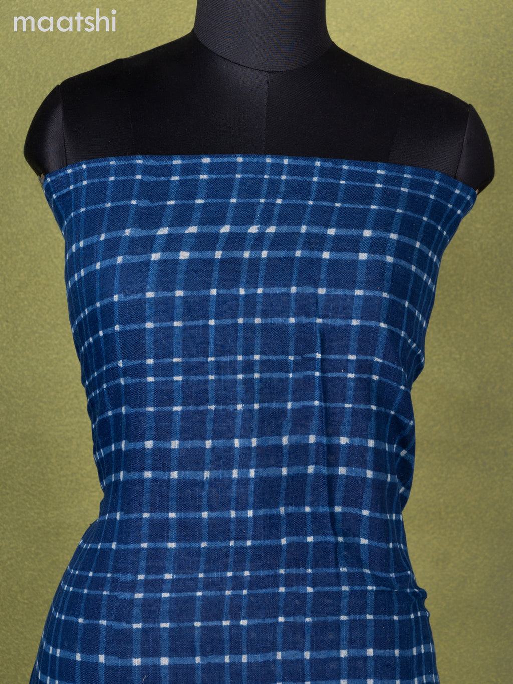 Linen cotton dress material indigo blue with allover checked pattern and bottom & dupatta