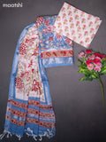 Linen cotton dress material pastel blue and off white with allover prints and bottom & dupatta
