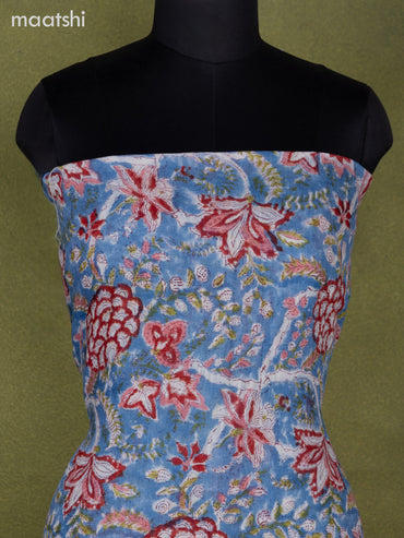Linen cotton dress material pastel blue and off white with allover prints and bottom & dupatta