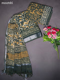 Linen cotton dress material sap green and beige with allover batik prints and bottom & dupatta