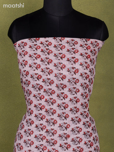 Linen cotton dress material baby pink with allover floral prints and bottom & dupatta