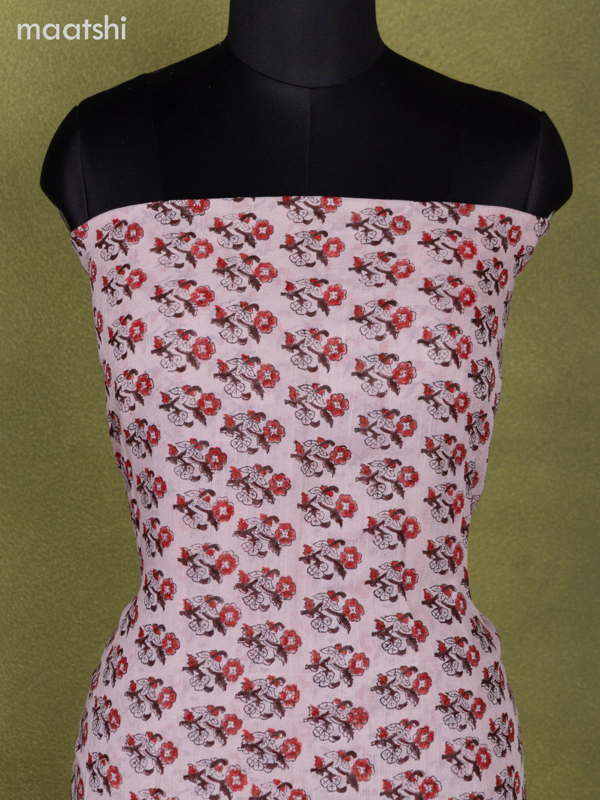 Linen cotton dress material baby pink with allover floral prints and bottom & dupatta