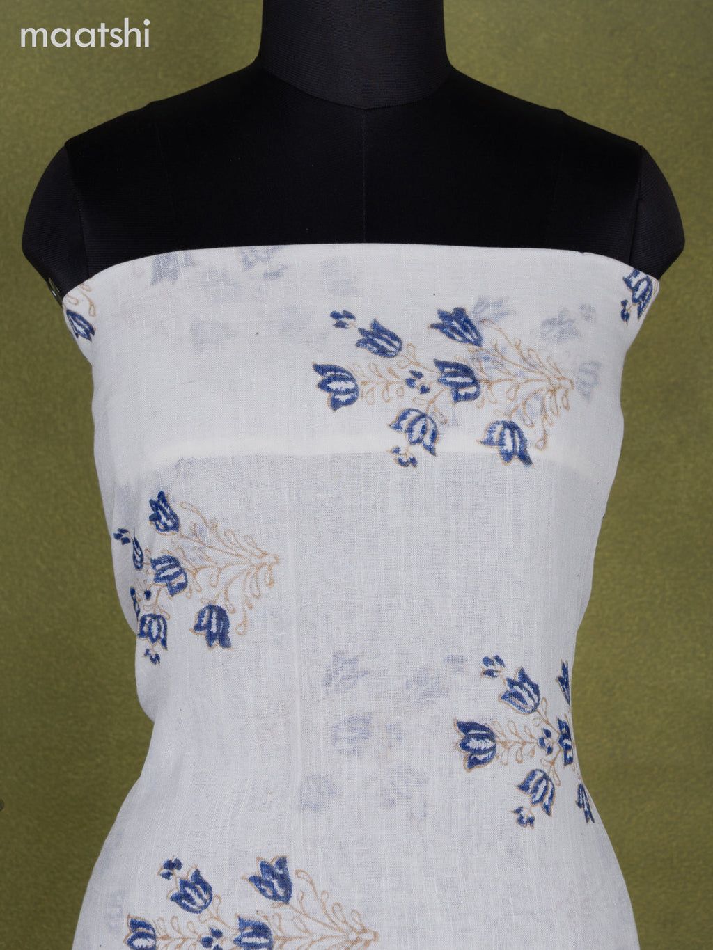 Linen cotton dress material off white with butta prints and bottom & dupatta