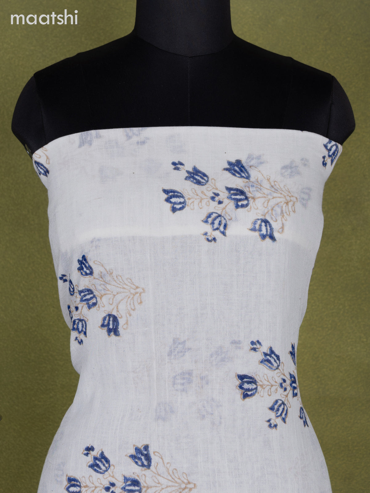 Linen cotton dress material off white with butta prints and bottom & dupatta