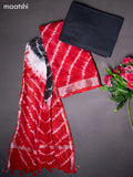 Linen cotton dress material red and dark grey with allover shibori prints and bottom & dupatta