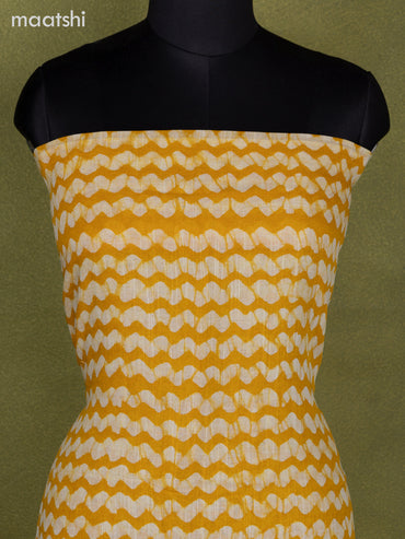 Linen cotton dress material mustard yellow and off white with allover batik prints and bottom & dupatta