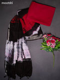 Linen cotton dress material red and deep coffee brown with allover tie & dye prints and bottom & dupatta