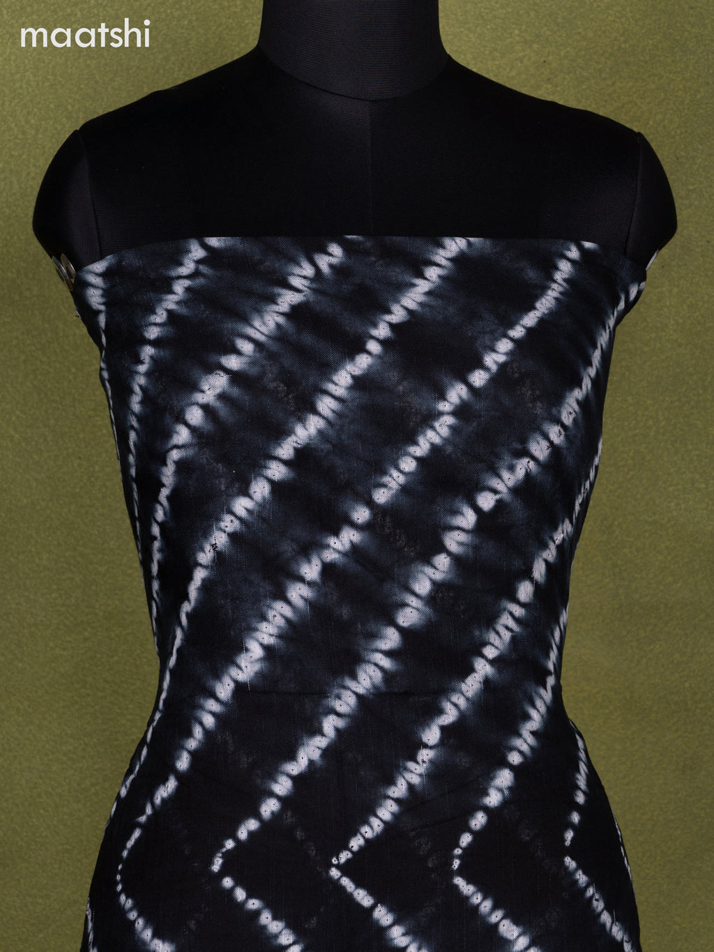 Linen cotton dress material black and grey with allover shibori prints and bottom & dupatta