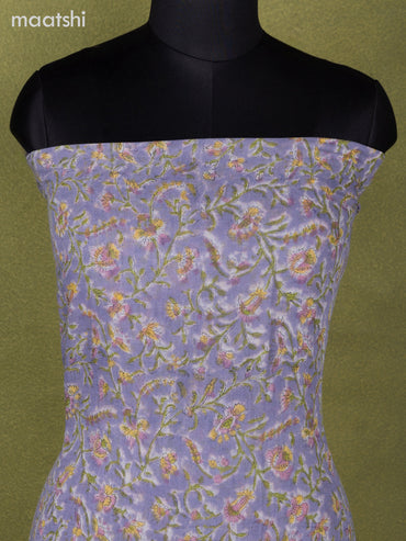 Linen cotton dress material pastel purple and off white with allover prints and bottom & dupatta