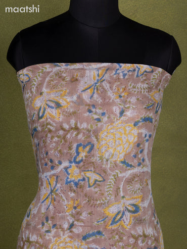 Linen cotton dress material pastel brown and off white with allover prints and bottom & dupatta