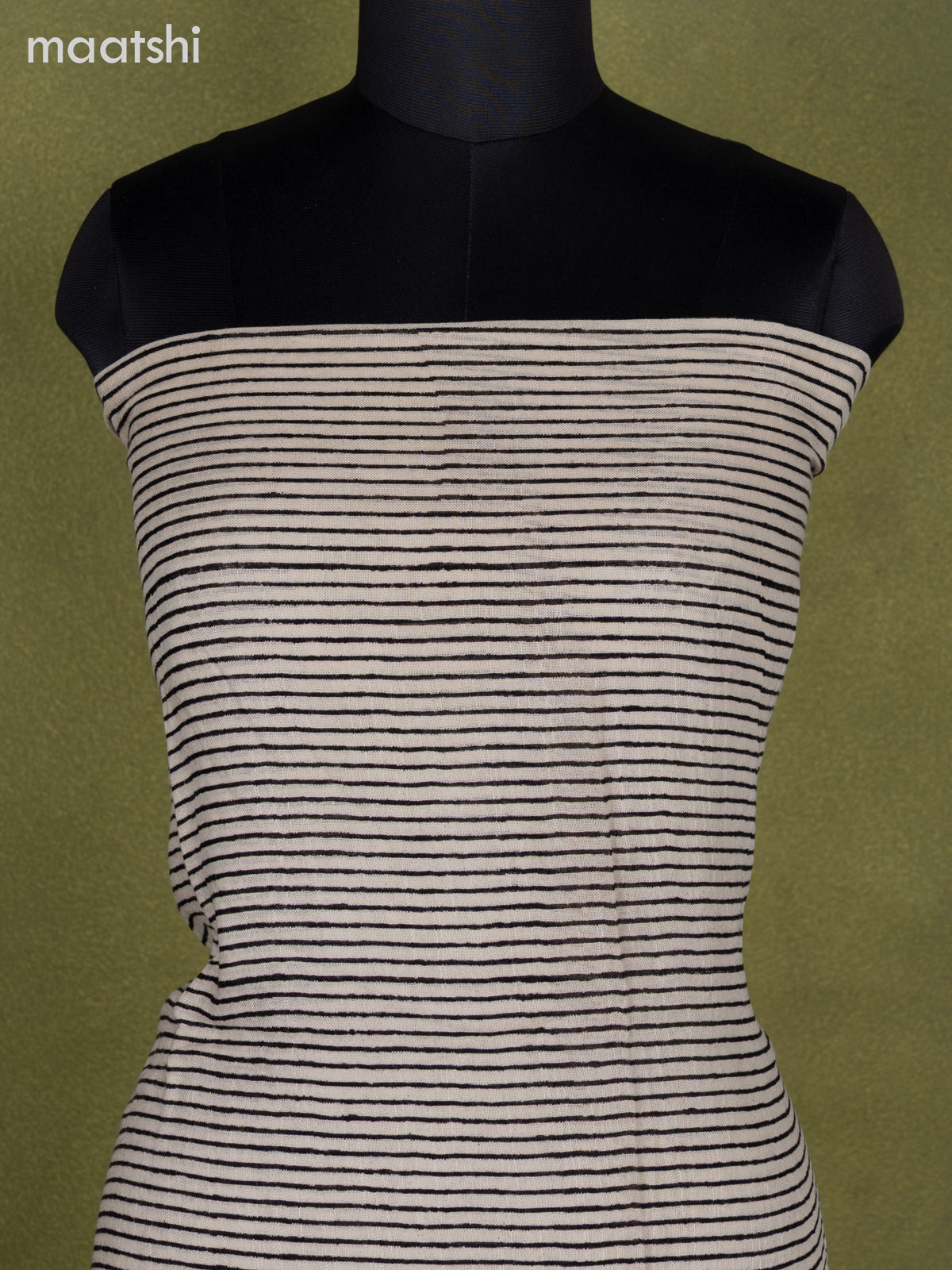 Linen cotton dress material beige and black with allover stripes pattern and bottom & dupatta