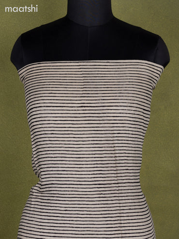 Linen cotton dress material beige and black with allover stripes pattern and bottom & dupatta