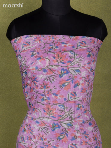 Linen cotton dress material lotus pink and off white with allover prints and bottom & dupatta