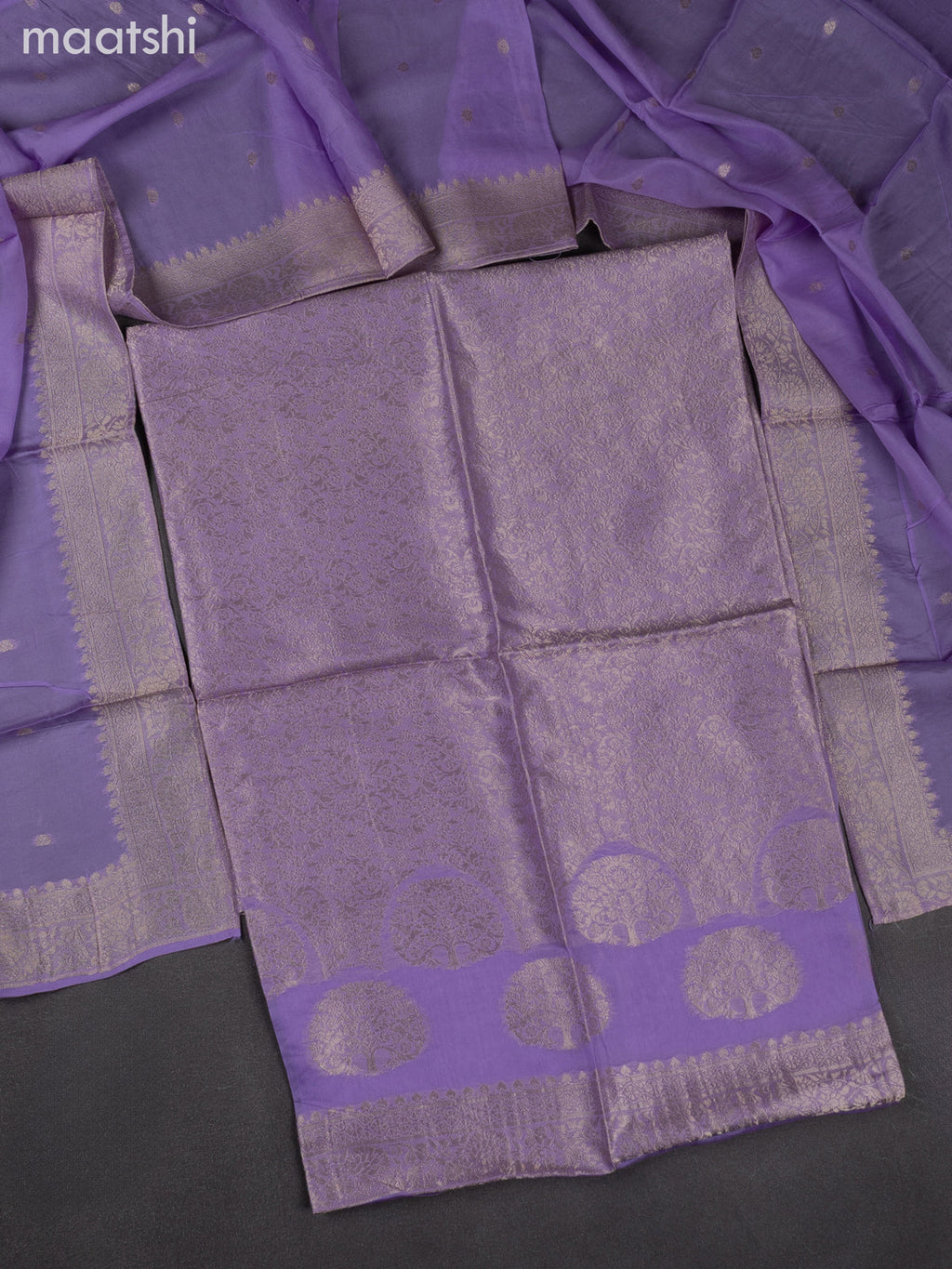 Banarasi silk dress material lavender with allover zari brocade weaves and dupatta & without bottom