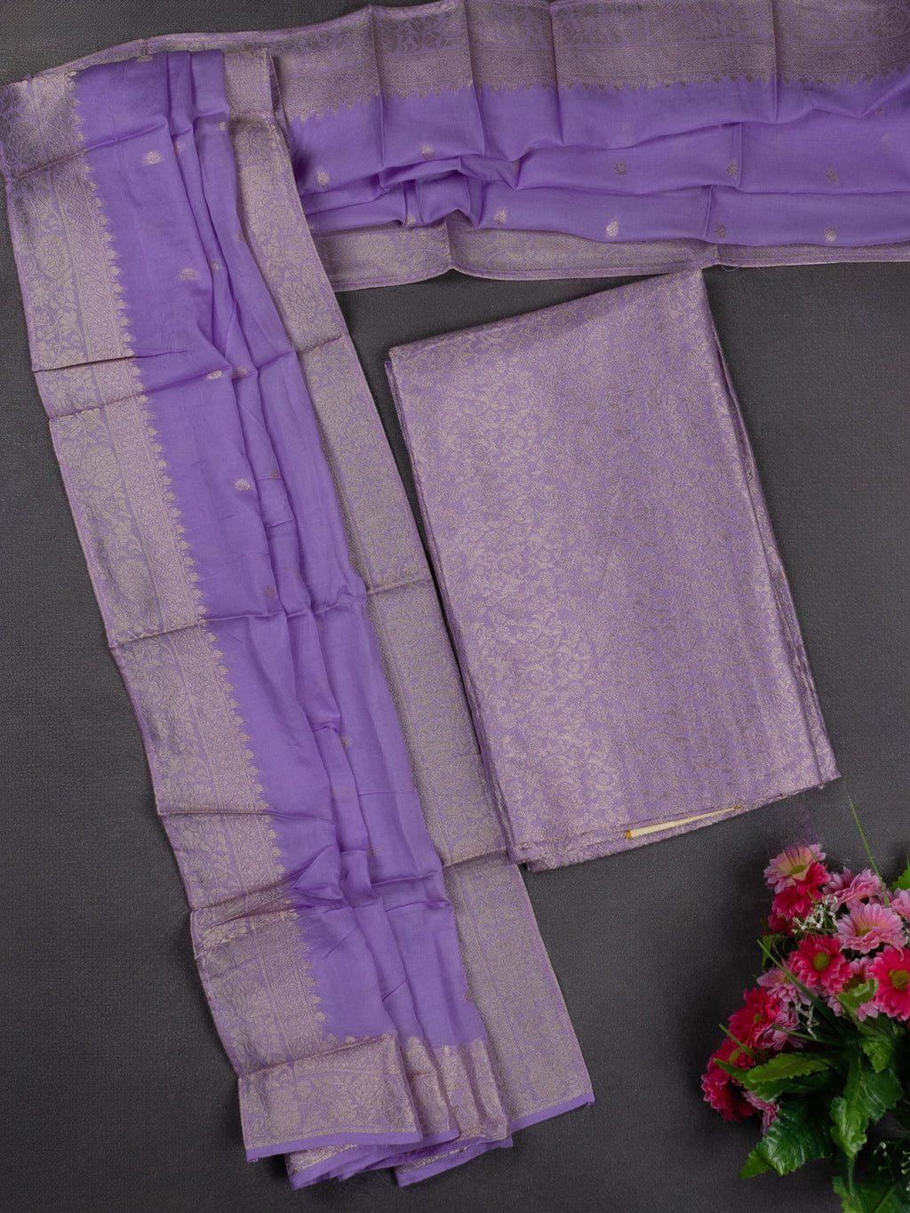 Banarasi silk dress material lavender with allover zari brocade weaves and dupatta & without bottom