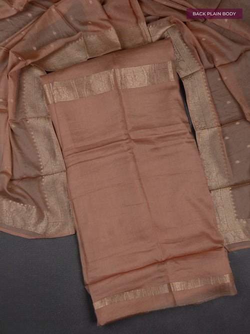 Banarasi silk dress material sandal with allover zari brocade weaves and dupatta & without bottom