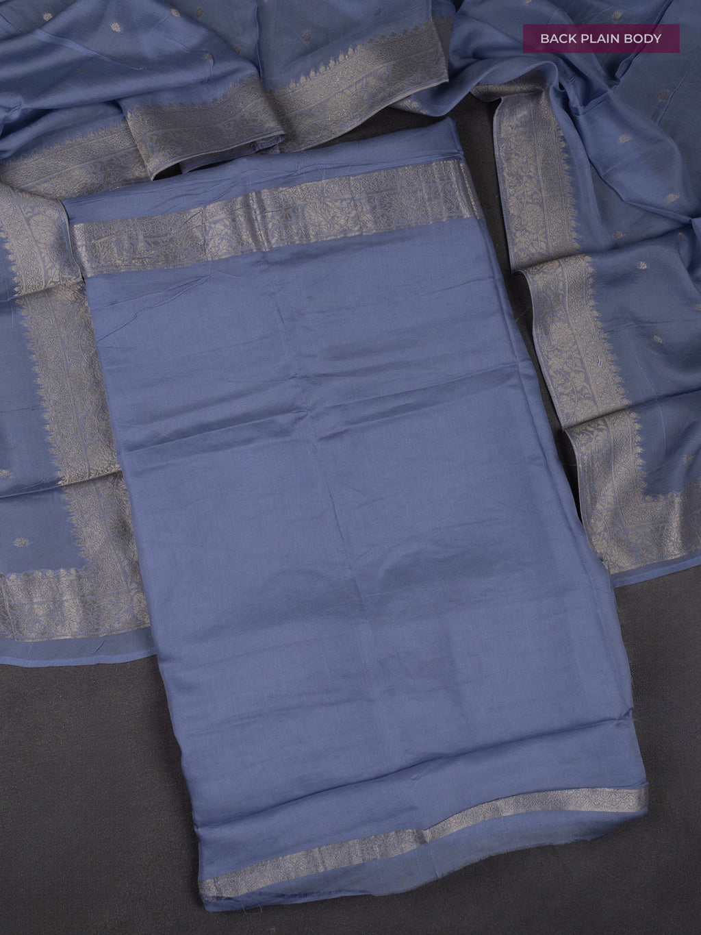 Banarasi silk dress material greyish blue with allover zari brocade weaves and dupatta & without bottom