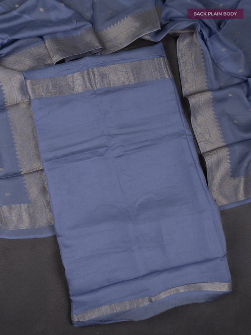 Banarasi silk dress material greyish blue with allover zari brocade weaves and dupatta & without bottom