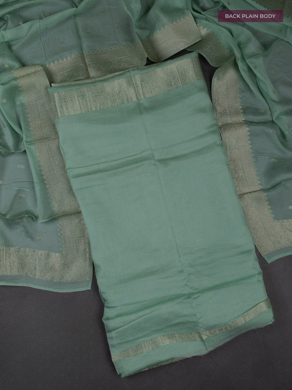 Banarasi silk dress material pastel green with allover zari brocade weaves and dupatta & without bottom