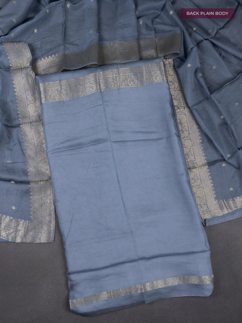 Banarasi silk dress material grey with allover zari brocade weaves and dupatta & without bottom