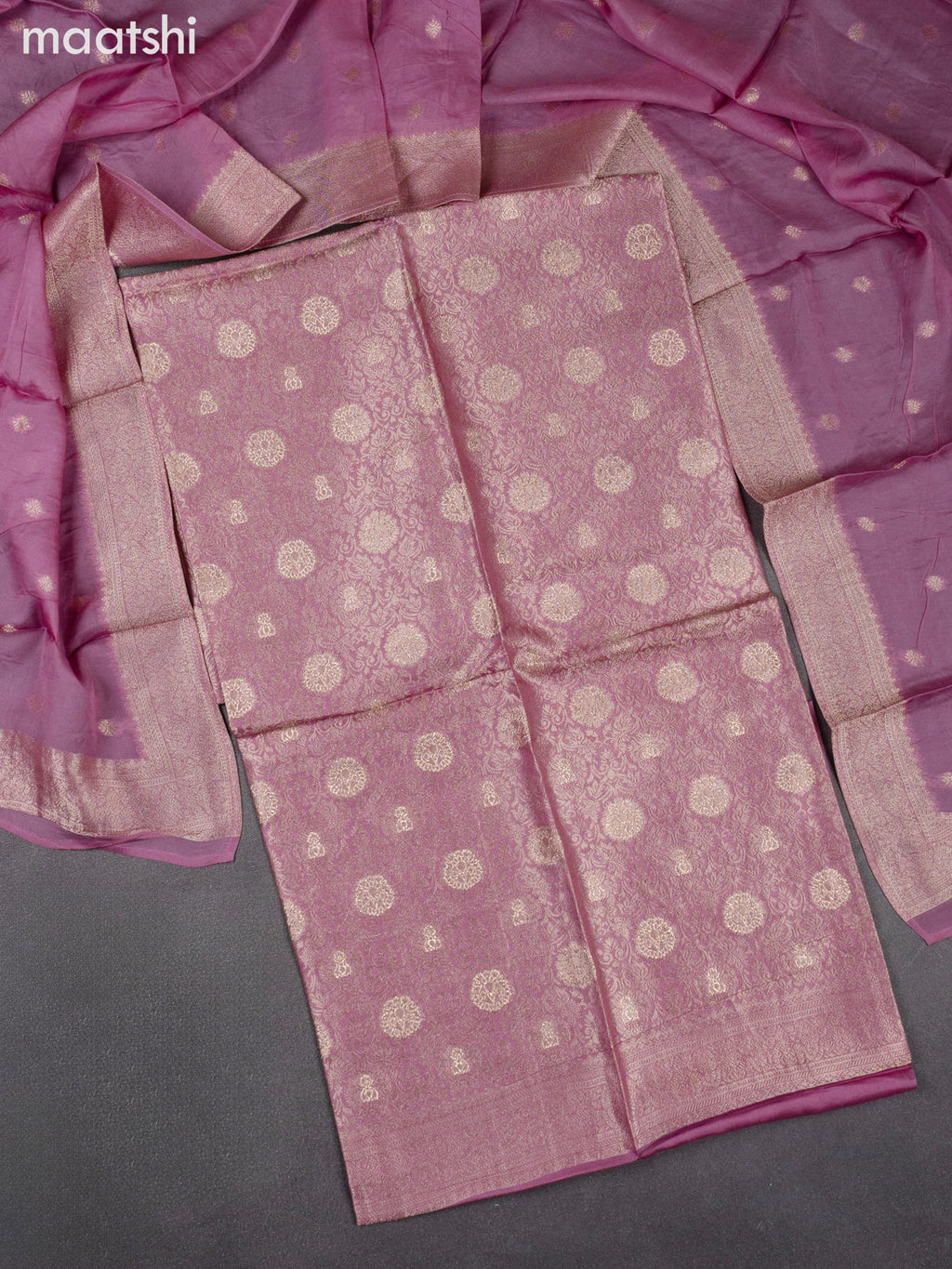 Banarasi silk dress material mauve pink with allover zari brocade weaves and dupatta & without bottom
