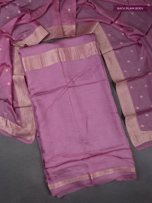 Banarasi silk dress material mauve pink with allover zari brocade weaves and dupatta & without bottom
