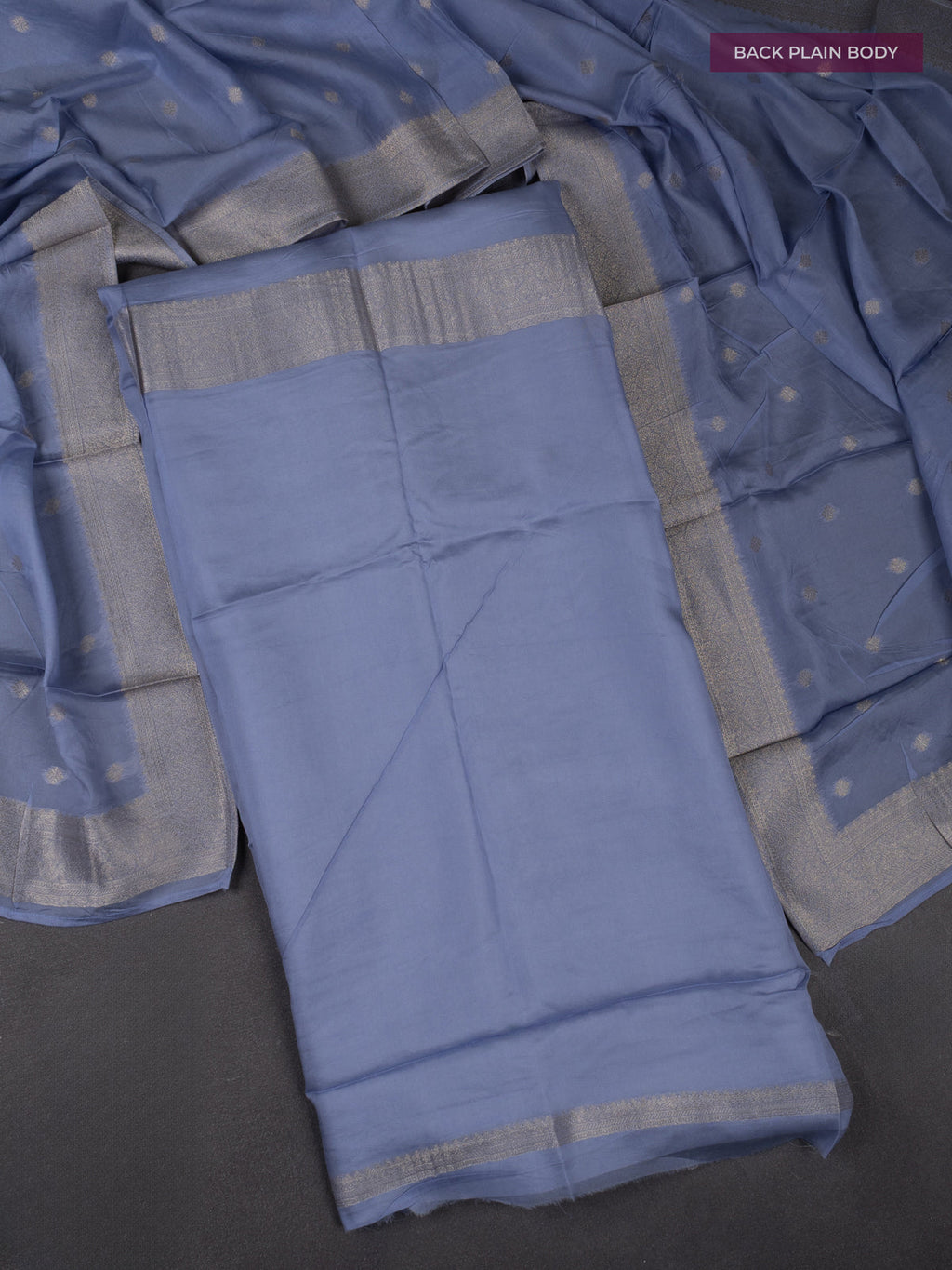 Banarasi silk dress material greyish blue with allover zari brocade weaves and dupatta & without bottom