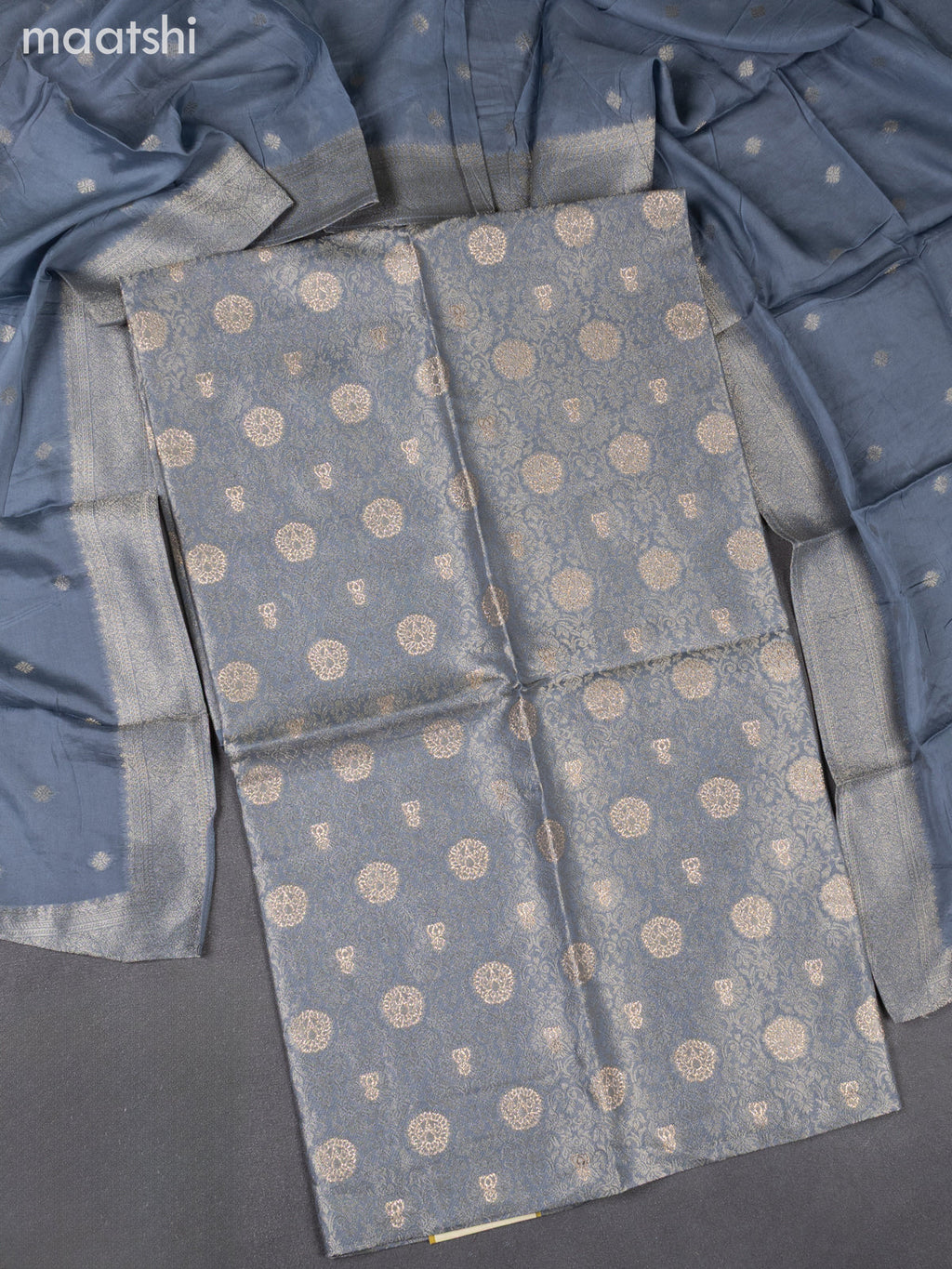 Banarasi silk dress material grey with allover zari brocade weaves and dupatta & without bottom