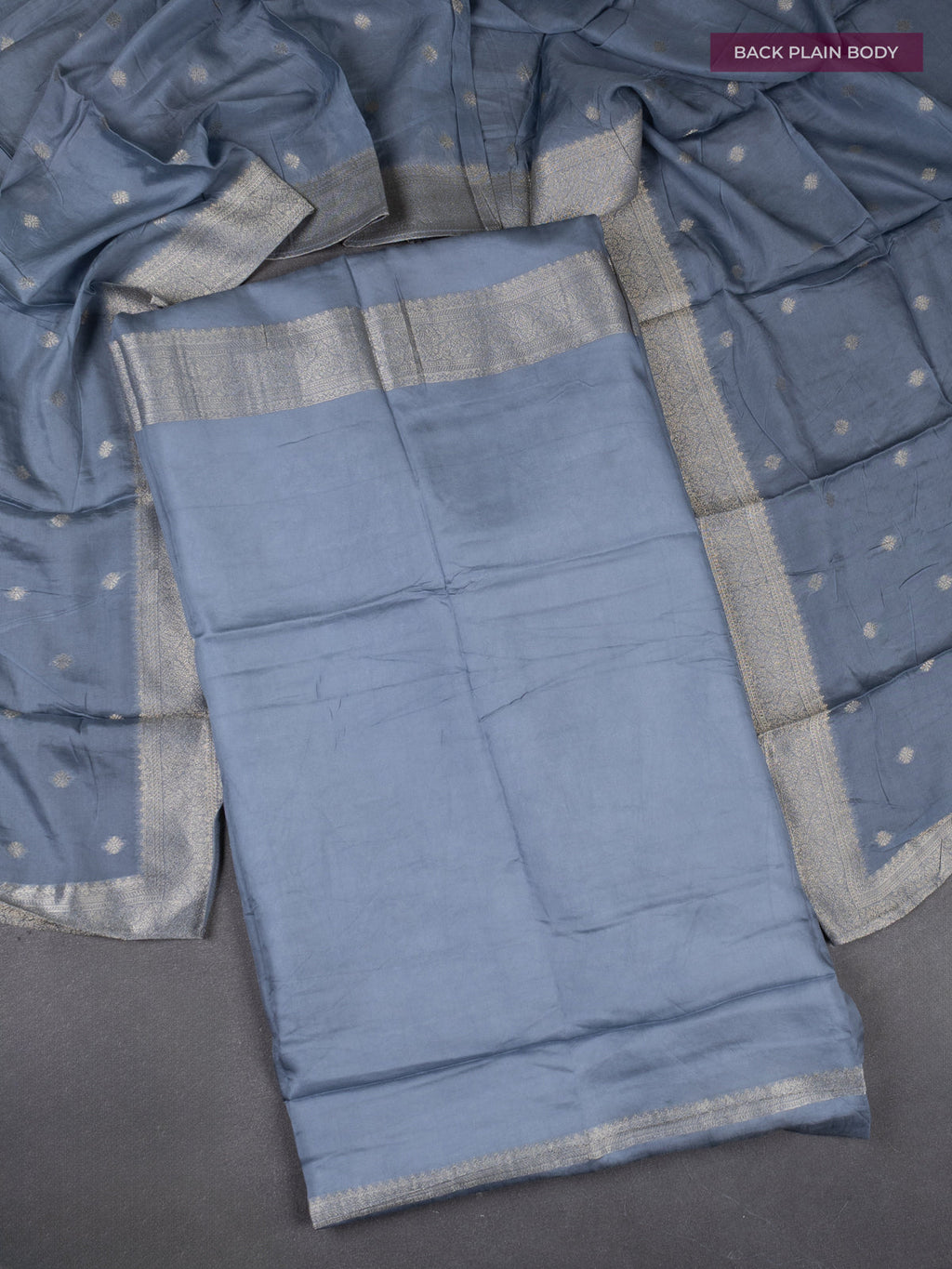 Banarasi silk dress material grey with allover zari brocade weaves and dupatta & without bottom