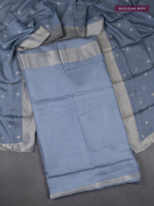 Banarasi silk dress material grey with allover zari brocade weaves and dupatta & without bottom