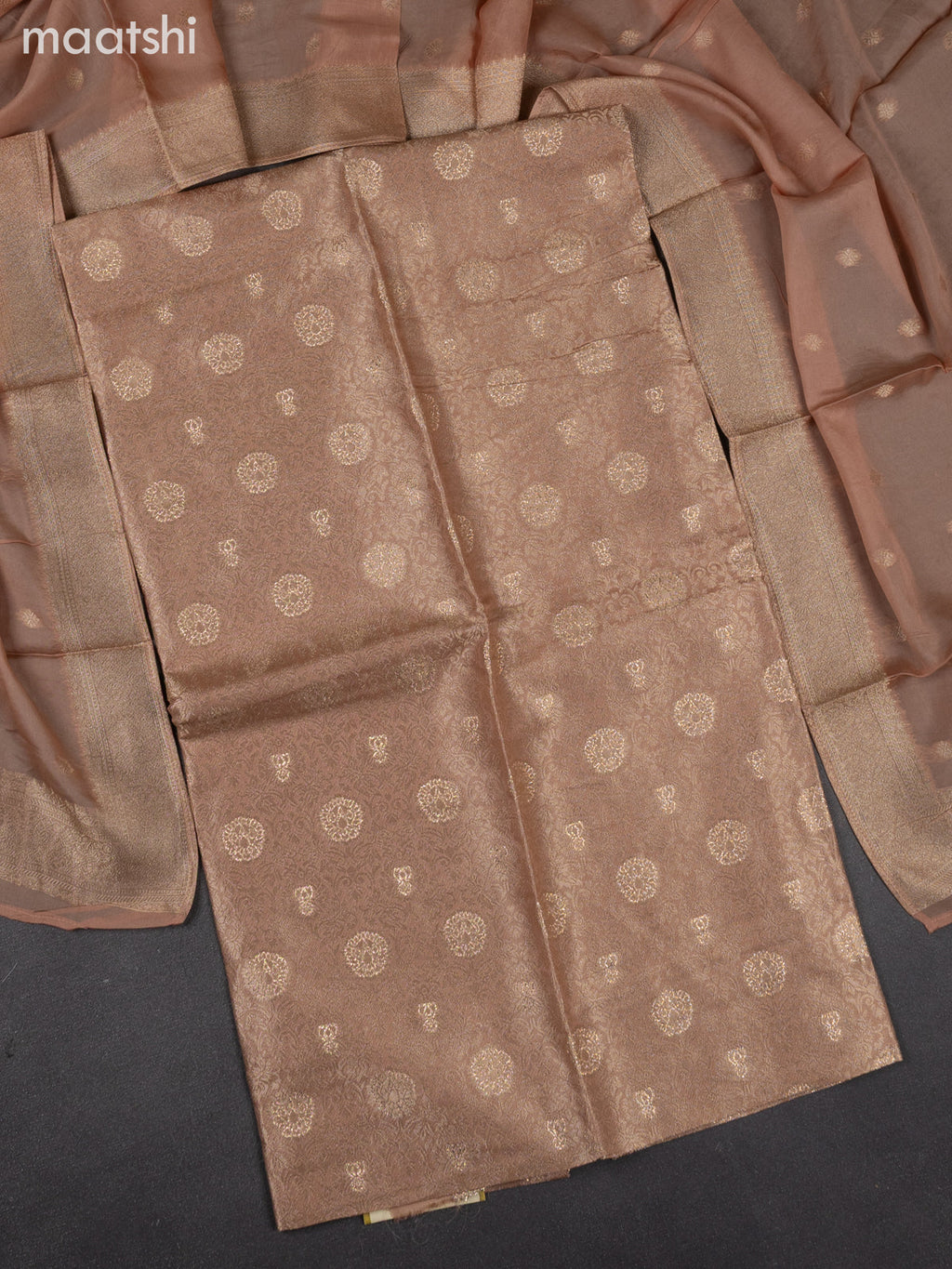 Banarasi silk dress material sandal with allover zari brocade weaves and dupatta & without bottom