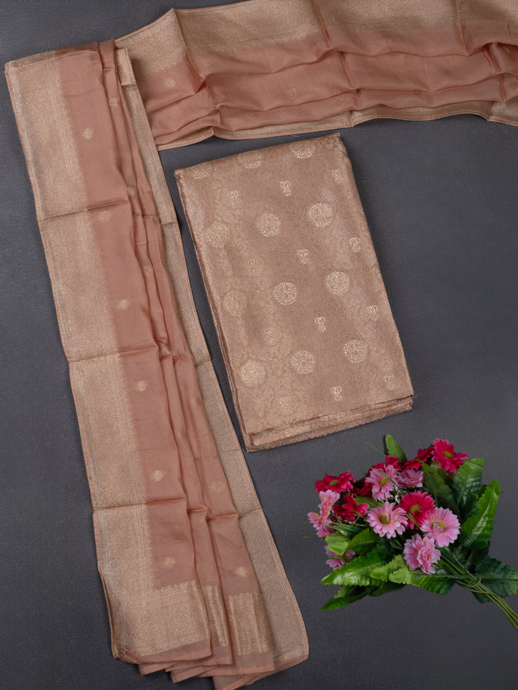 Banarasi silk dress material sandal with allover zari brocade weaves and dupatta & without bottom