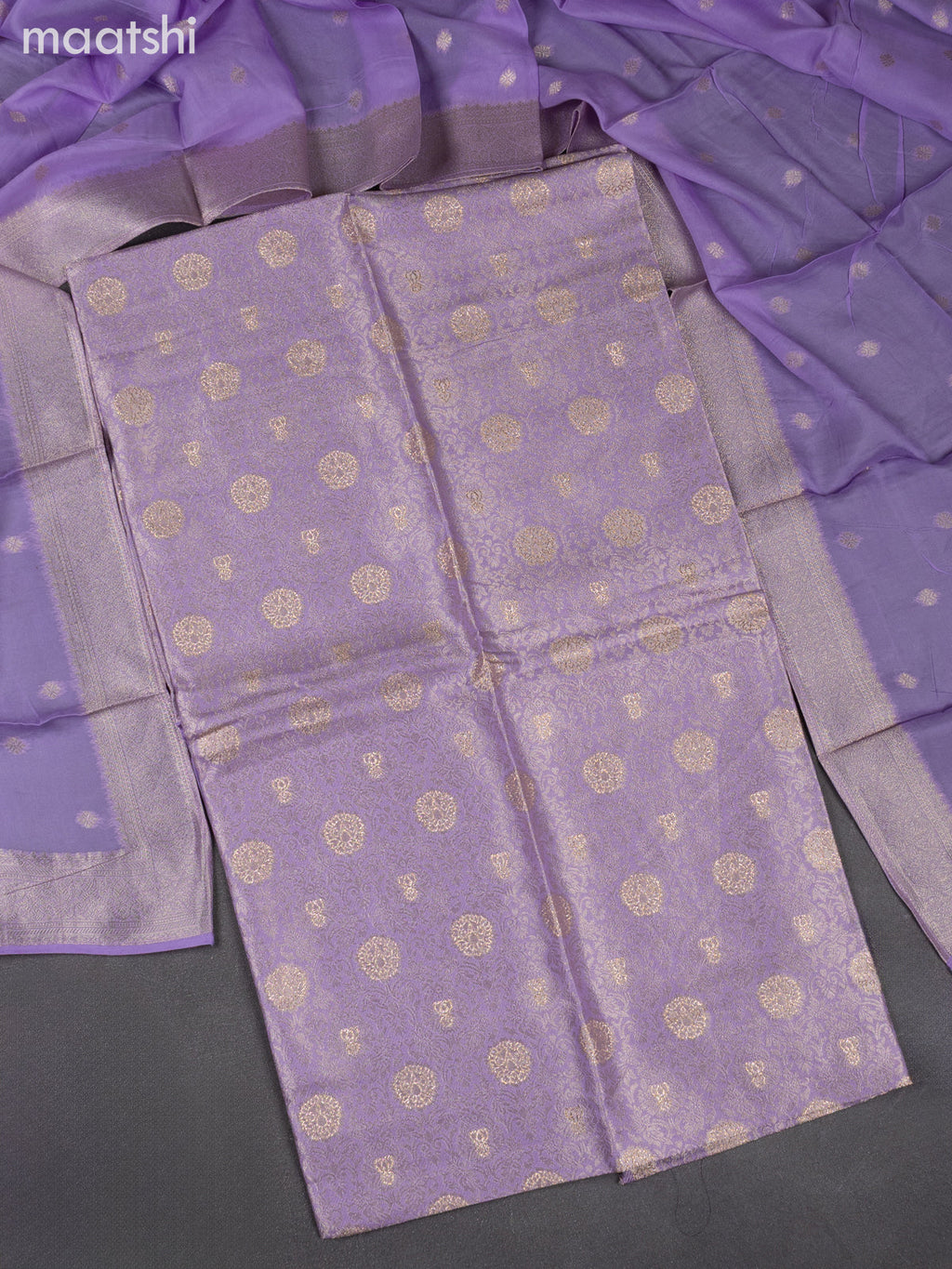 Banarasi silk dress material lavender with allover zari brocade weaves and dupatta & without bottom