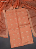 Banarasi silk dress material pale orange with allover zari brocade weaves and dupatta & without bottom
