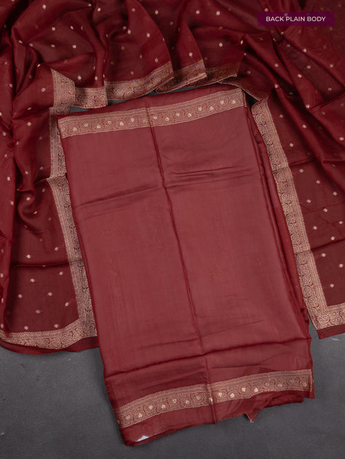 Banarasi silk dress material maroon with allover zari brocade weaves and dupatta & without bottom