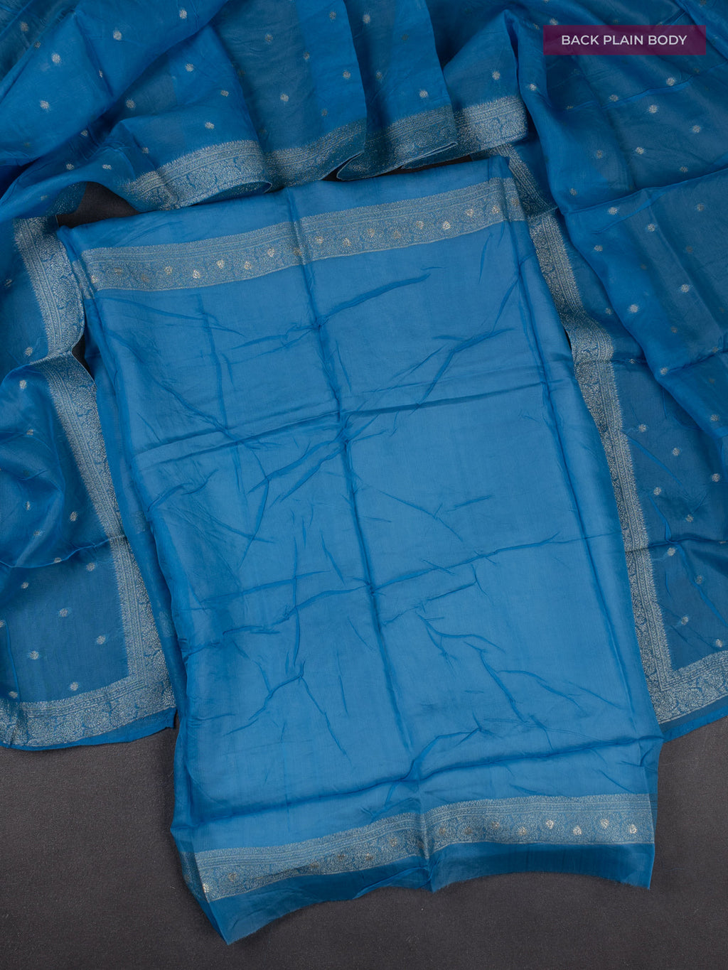 Banarasi silk dress material cs blue with allover zari brocade weaves and dupatta & without bottom