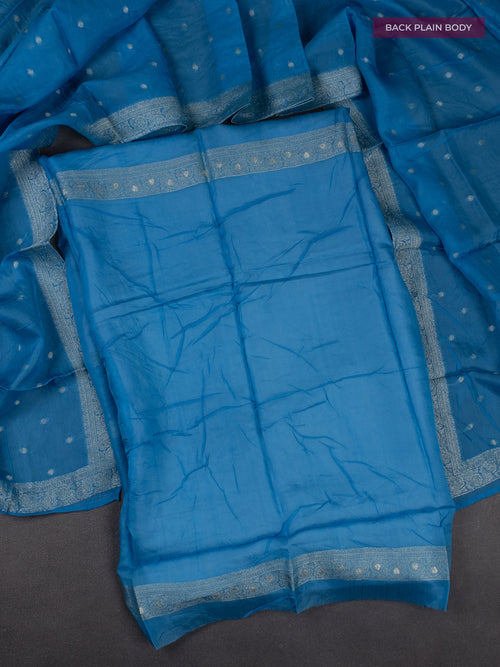 Banarasi silk dress material cs blue with allover zari brocade weaves and dupatta & without bottom