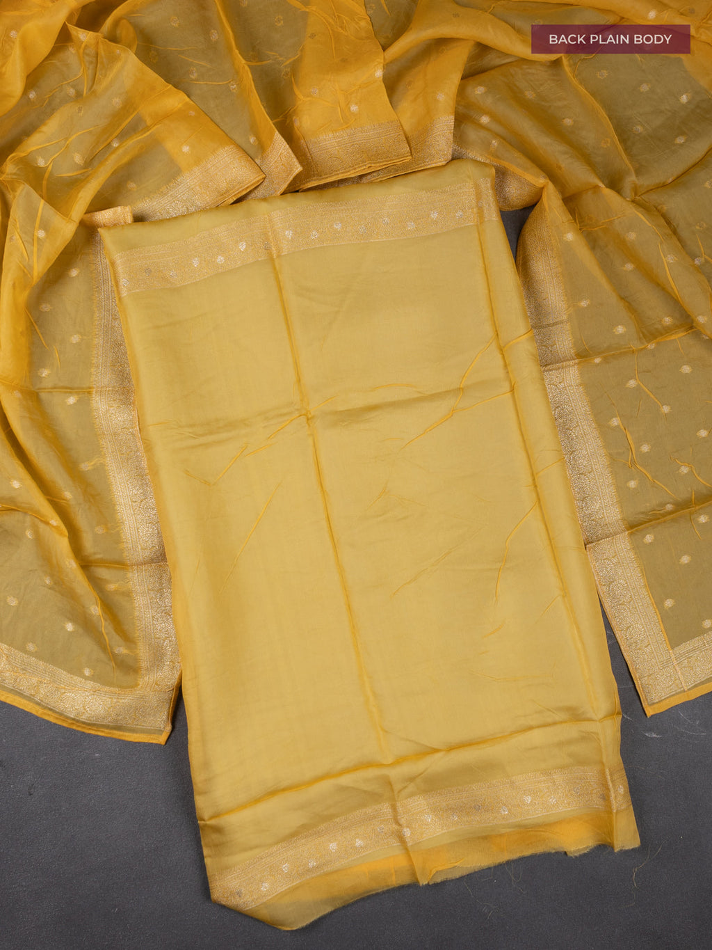 Banarasi silk dress material pale yellow with allover zari brocade weaves and dupatta & without bottom