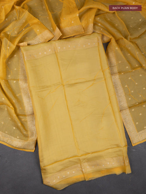 Banarasi silk dress material pale yellow with allover zari brocade weaves and dupatta & without bottom