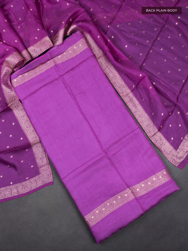 Banarasi silk dress material purple with allover zari brocade weaves and dupatta & without bottom