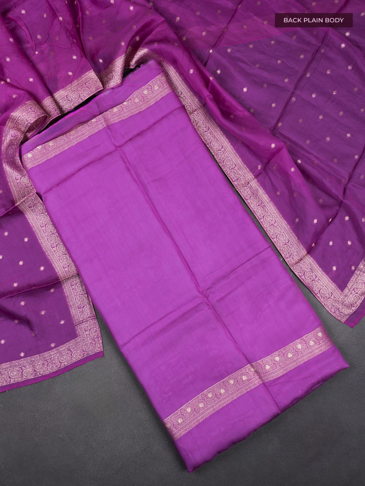 Banarasi silk dress material purple with allover zari brocade weaves and dupatta & without bottom
