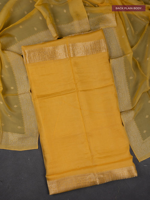 Banarasi silk dress material pale yellow with allover zari brocade weaves and dupatta & without bottom
